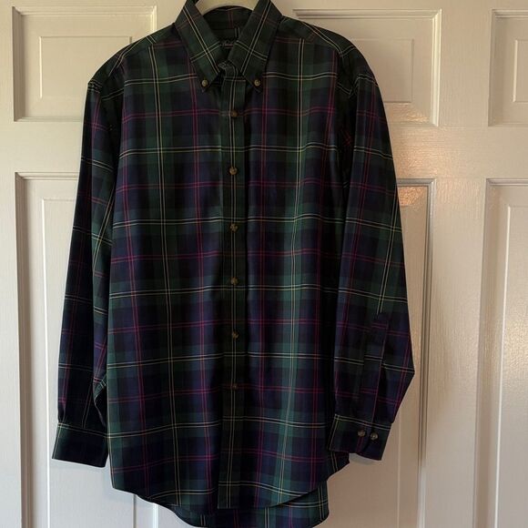 BROOKS BROTHERS NON-IRON COTTON TARTAN PLAID HOLIDAY BUTTON DOWN SHIRT MEN SMALL - Picture 2 of 8